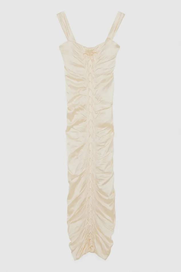 Patrizia Pepe Handembroidered Dress In Certified Viscose White Raw White Apparel Midi