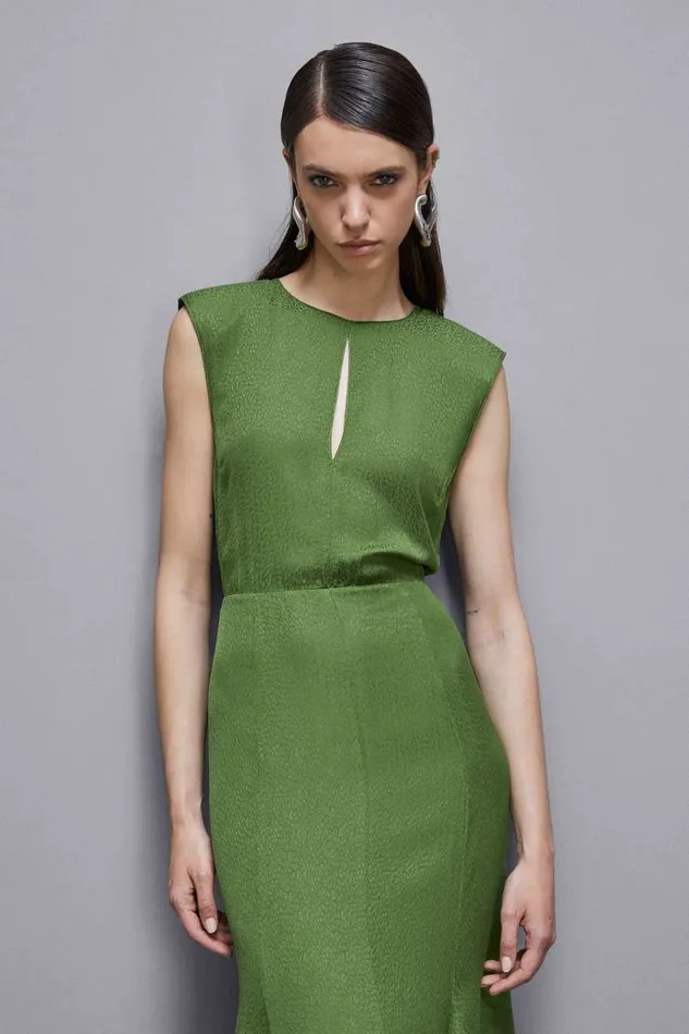 Patrizia Pepe Jacquard Viscose Midi Dress Green Green Garden Apparel Midi