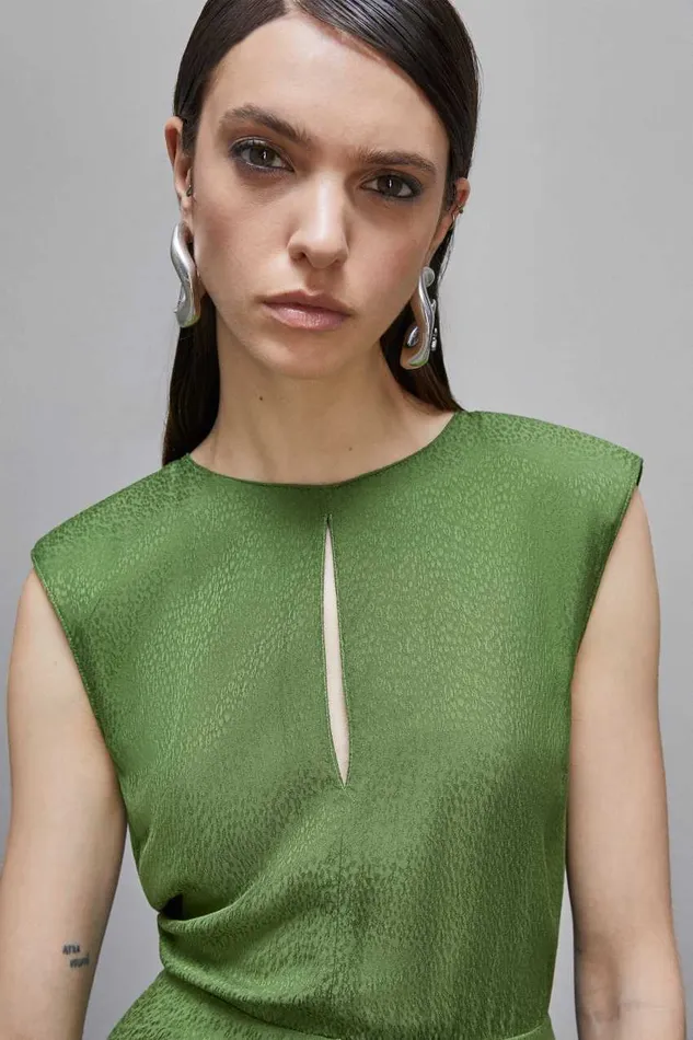 Patrizia Pepe Jacquard Viscose Midi Dress Green Green Garden Apparel Midi