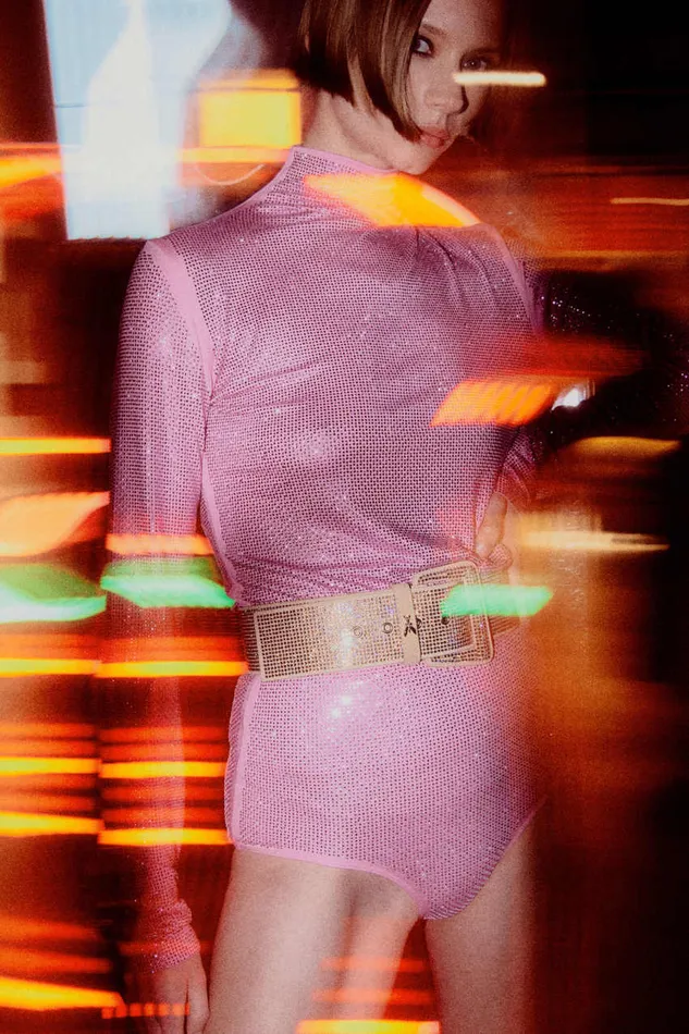 Patrizia Pepe Jersey Sweater With Rhinestones Pink Fresh Pink Apparel Tops