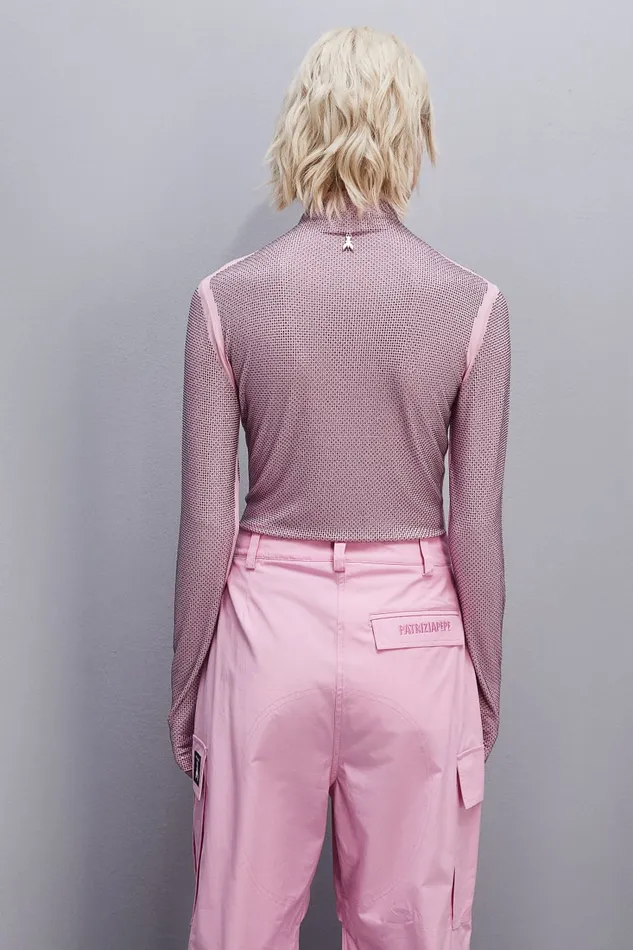 Patrizia Pepe Jersey Sweater With Rhinestones Pink Fresh Pink Apparel Tops