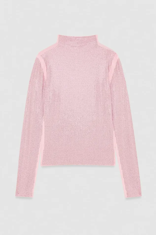 Patrizia Pepe Jersey Sweater With Rhinestones Pink Fresh Pink Apparel Tops