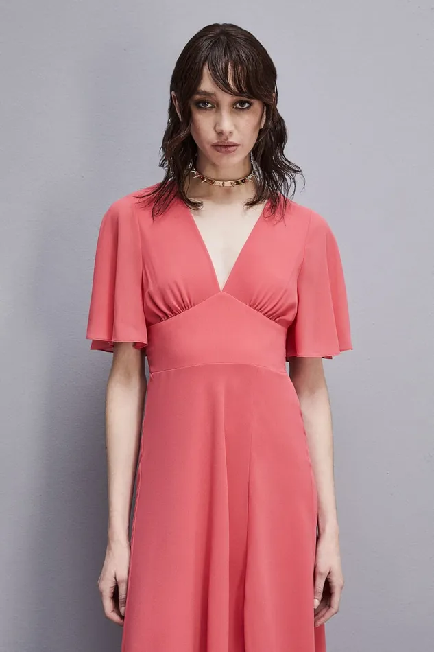 Patrizia Pepe Jeweled Dress In Georgette With Square Back Neckline Pink Hybrid Rose Apparel Mini