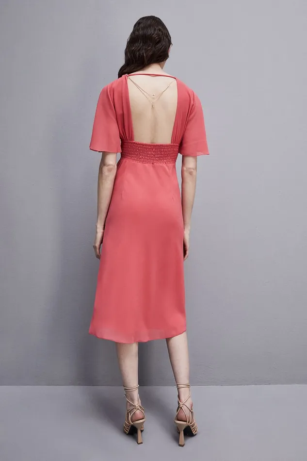 Patrizia Pepe Jeweled Dress In Georgette With Square Back Neckline Pink Hybrid Rose Apparel Mini