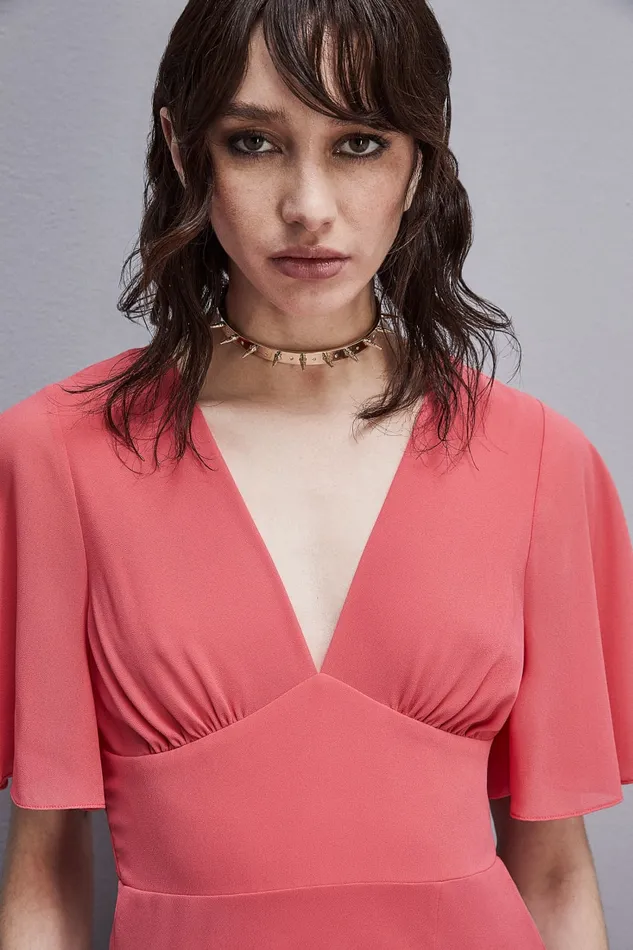 Patrizia Pepe Jeweled Dress In Georgette With Square Back Neckline Pink Hybrid Rose Apparel Mini
