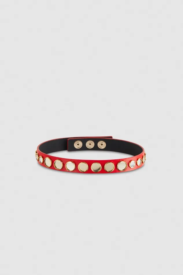 Patrizia Pepe Leather Choker With Micro Mirrors Red Red Heart Accessories