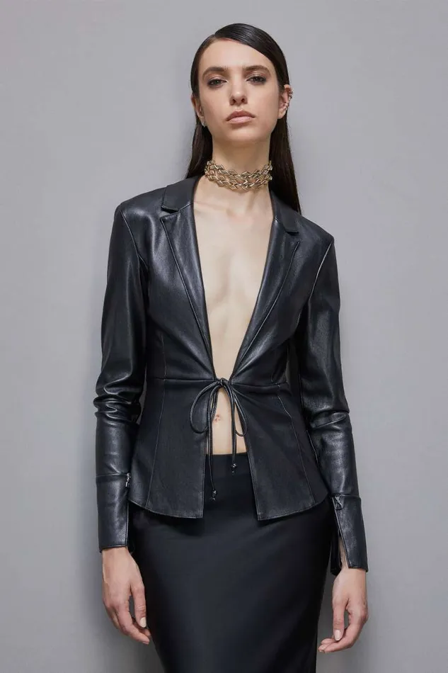 Patrizia Pepe Leathereffect Overshirt Jacket Black Nero Apparel Shirts