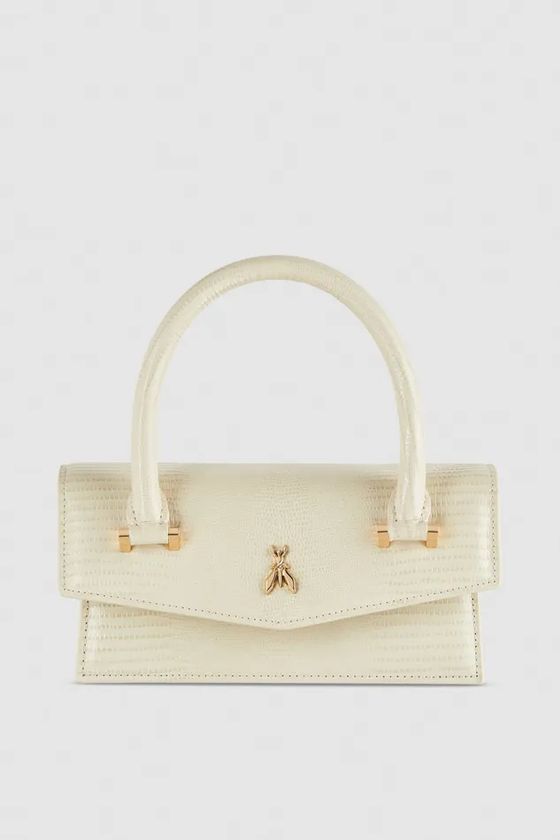 Patrizia Pepe Leather Shoulder Bag With Tejus Print Beige Off White Bags Handbags