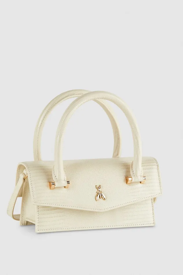 Patrizia Pepe Leather Shoulder Bag With Tejus Print Beige Off White Bags Handbags