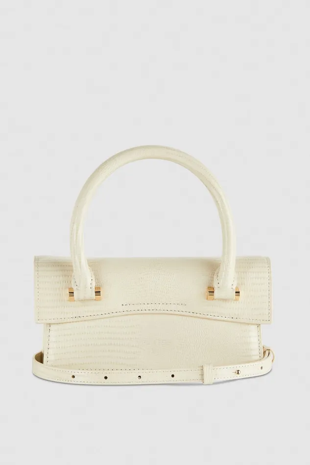 Patrizia Pepe Leather Shoulder Bag With Tejus Print Beige Off White Bags Handbags