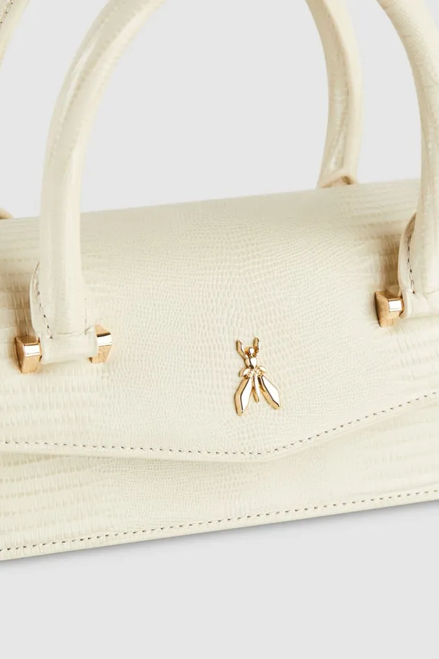 Patrizia Pepe Leather Shoulder Bag With Tejus Print Beige Off White Bags Handbags