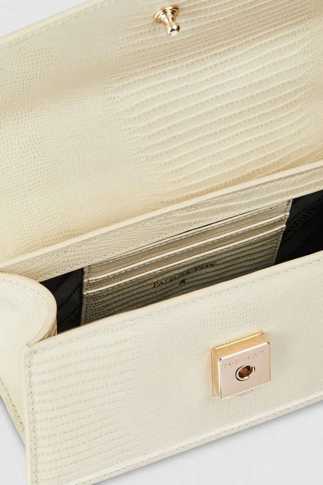 Patrizia Pepe Leather Shoulder Bag With Tejus Print Beige Off White Bags Handbags