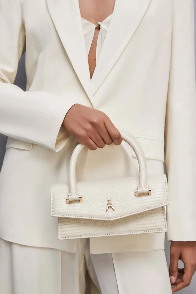 Patrizia Pepe Leather Shoulder Bag With Tejus Print Beige Off White Bags Handbags
