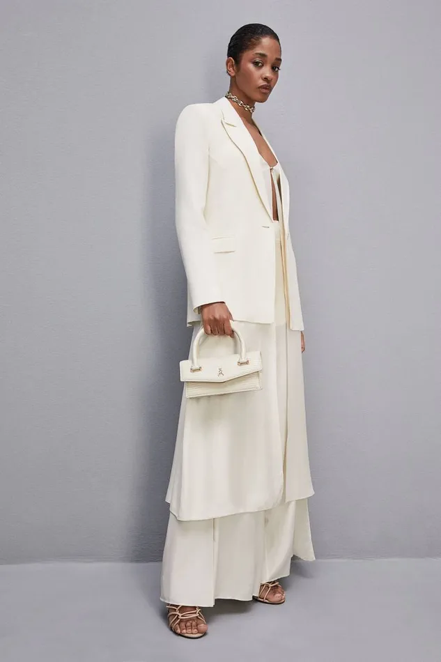 Patrizia Pepe Leather Shoulder Bag With Tejus Print Beige Off White Bags Handbags