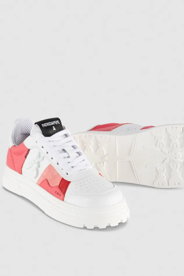 Patrizia Pepe Leather White And Pink Sneakers Hybrid Rosewhite Footwear