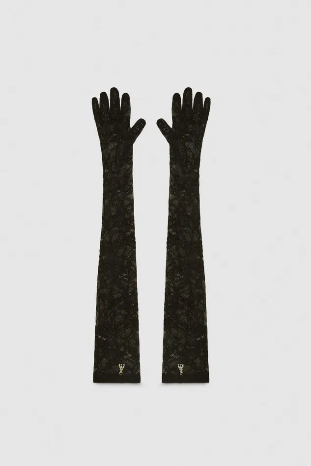 Patrizia Pepe Long Stretch Lace Gloves Black Nero Accessories