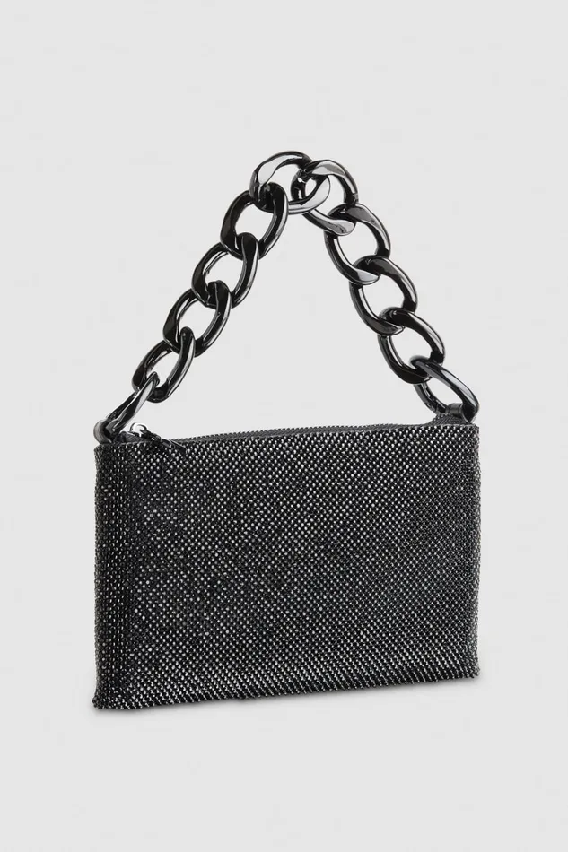 Patrizia Pepe Maxichain Rhinestone Clutch Bag Black Total Black Crystal Bags Clutches
