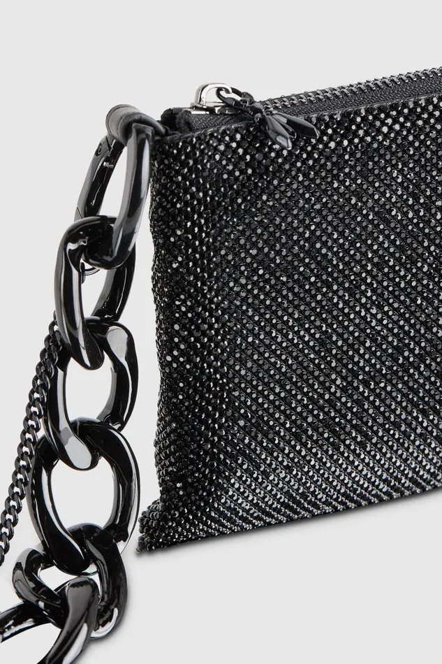 Patrizia Pepe Maxichain Rhinestone Clutch Bag Black Total Black Crystal Bags Clutches