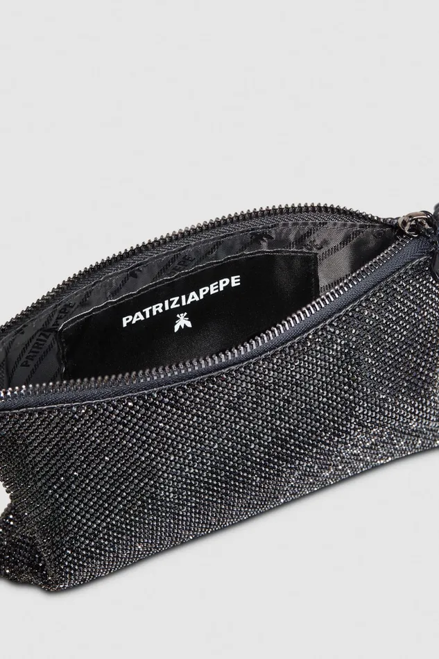 Patrizia Pepe Maxichain Rhinestone Clutch Bag Black Total Black Crystal Bags Clutches