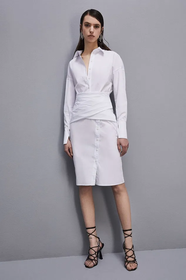 Patrizia Pepe Midi Chemise Dress White Bianco Ottico Apparel Midi