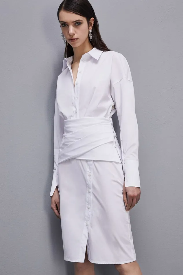 Patrizia Pepe Midi Chemise Dress White Bianco Ottico Apparel Midi