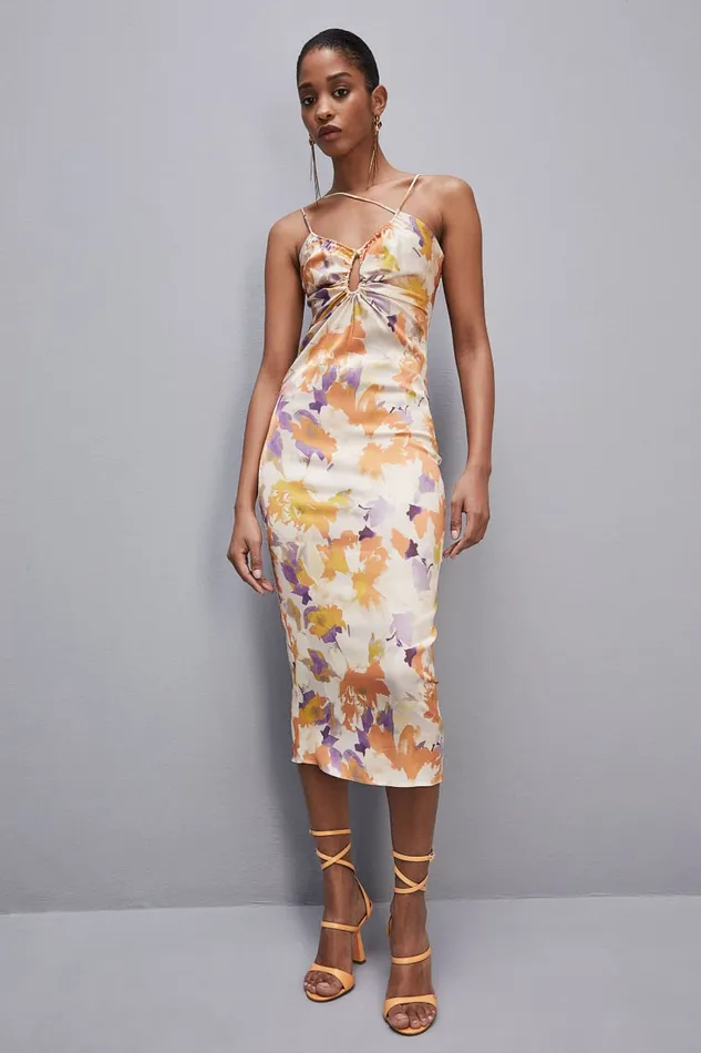 Patrizia Pepe Midi Dress With Cutout And Asymmetrical Straps Orangesorbetflower Apparel Midi
