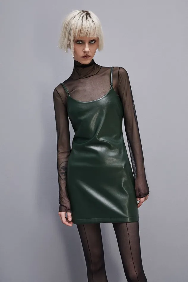 Patrizia Pepe Mini Dress In Coated Fabric Green Tuscany Green Apparel Mini