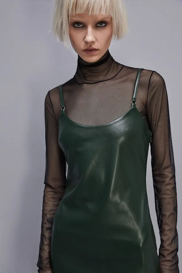 Patrizia Pepe Mini Dress In Coated Fabric Green Tuscany Green Apparel Mini