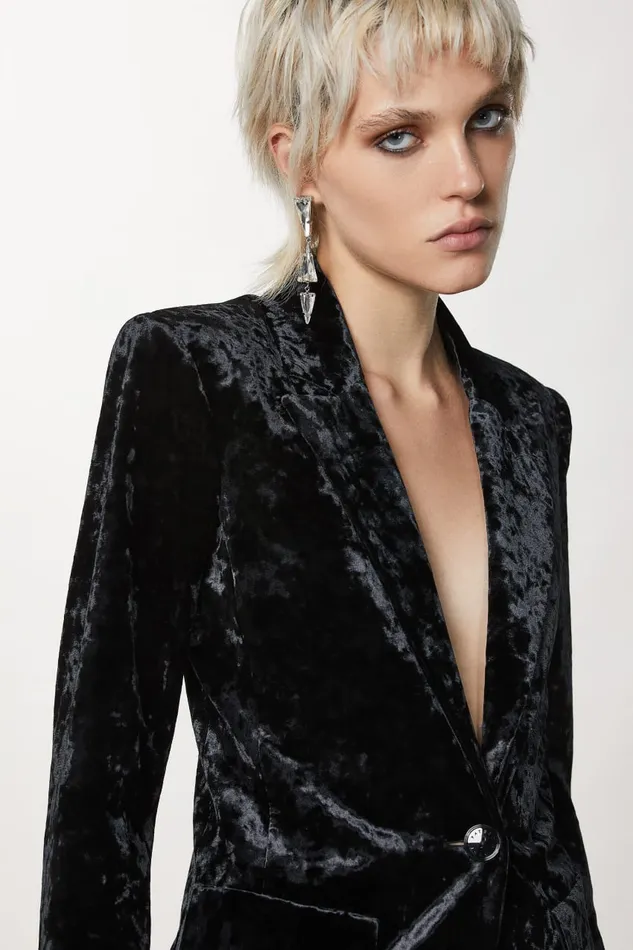Patrizia Pepe Onebutton Black Velvet Jacket Nero Apparel Jackets