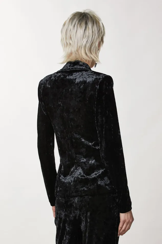 Patrizia Pepe Onebutton Black Velvet Jacket Nero Apparel Jackets