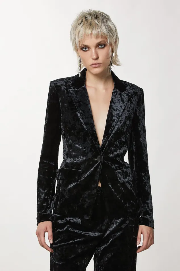 Patrizia Pepe Onebutton Black Velvet Jacket Nero Apparel Jackets