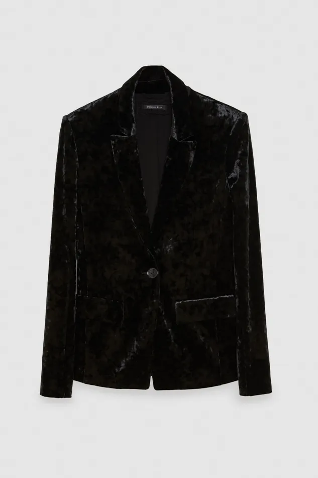 Patrizia Pepe Onebutton Black Velvet Jacket Nero Apparel Jackets