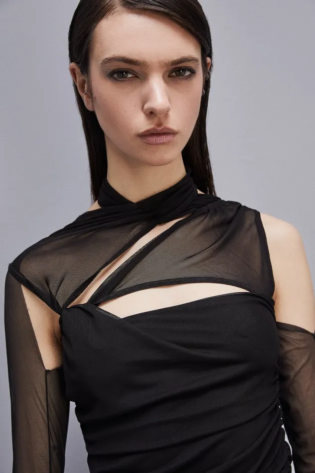 Patrizia Pepe Oneshoulder Dress With Gloves Black Nero Apparel Mini