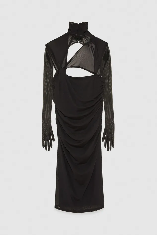 Patrizia Pepe Oneshoulder Dress With Gloves Black Nero Apparel Mini
