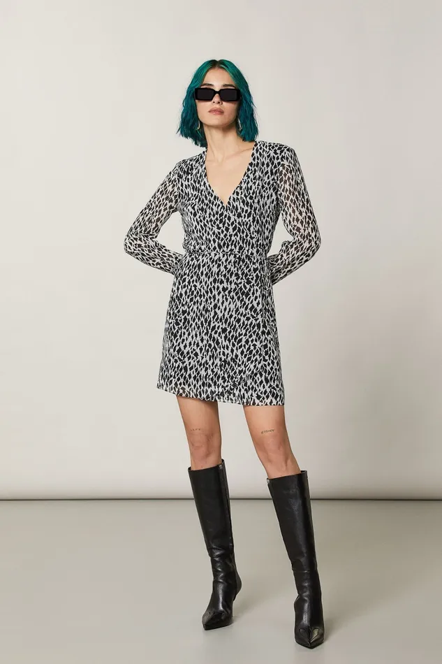 Patrizia Pepe Patterned Georgette Dress White Black White Fantasy Apparel Mini