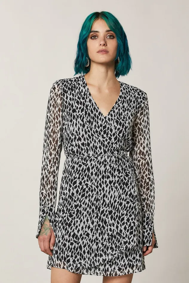 Patrizia Pepe Patterned Georgette Dress White Black White Fantasy Apparel Mini