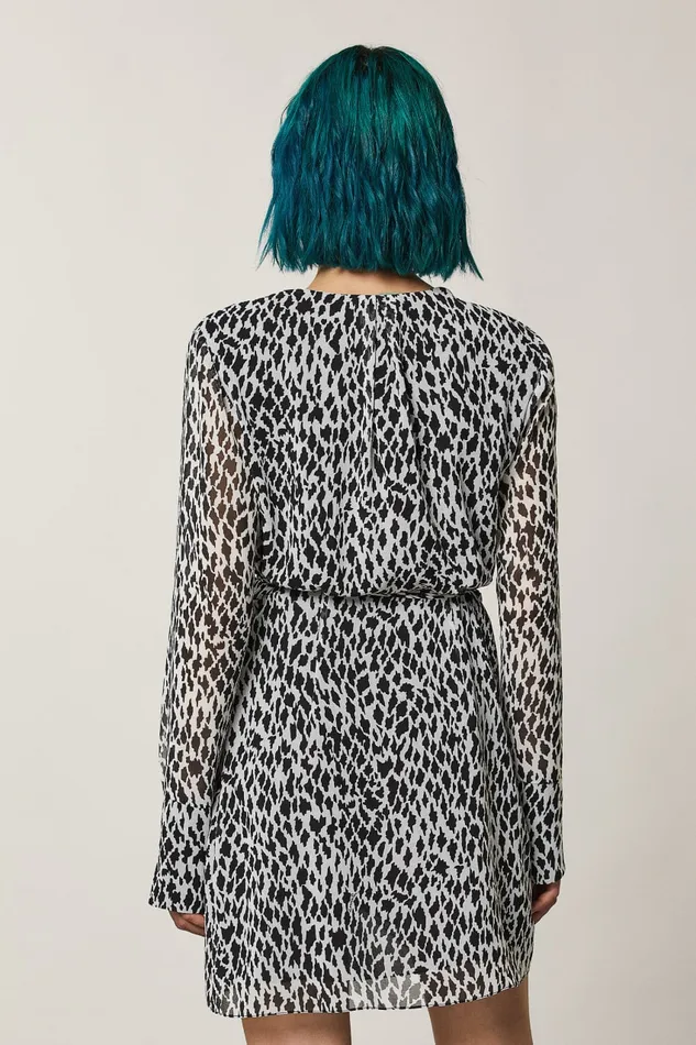 Patrizia Pepe Patterned Georgette Dress White Black White Fantasy Apparel Mini