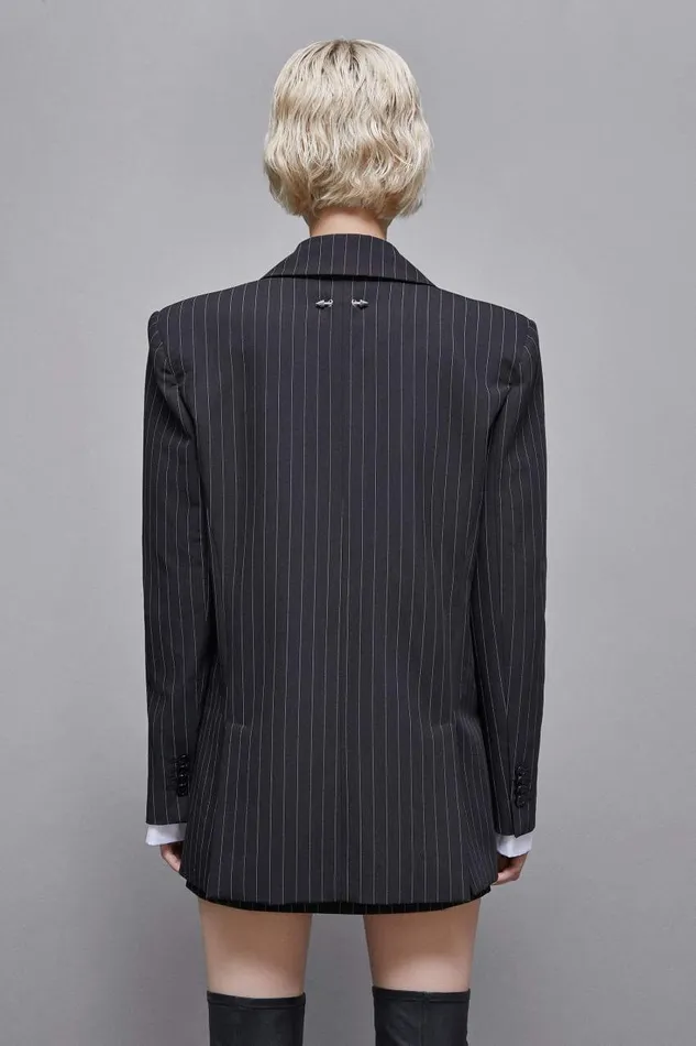 Patrizia Pepe Pinstriped Onebutton Flannel Blazer Black Black Stripes Apparel Blazers