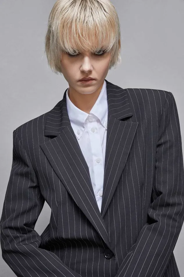 Patrizia Pepe Pinstriped Onebutton Flannel Blazer Black Black Stripes Apparel Blazers