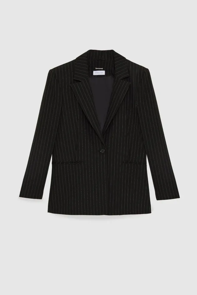Patrizia Pepe Pinstriped Onebutton Flannel Blazer Black Black Stripes Apparel Blazers