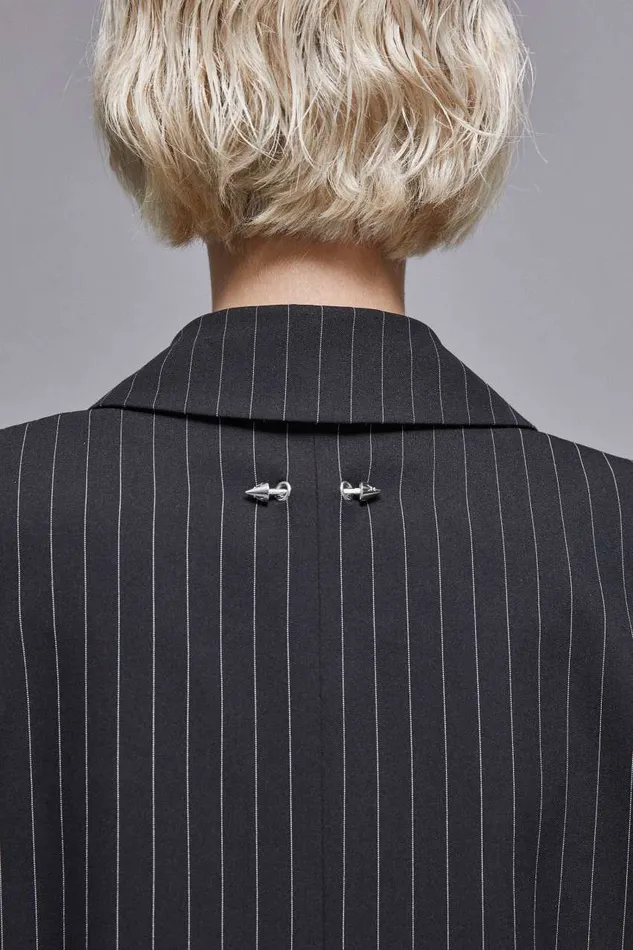 Patrizia Pepe Pinstriped Onebutton Flannel Blazer Black Black Stripes Apparel Blazers