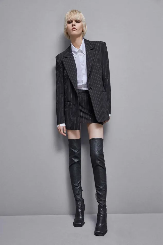 Patrizia Pepe Pinstriped Onebutton Flannel Blazer Black Black Stripes Apparel Blazers