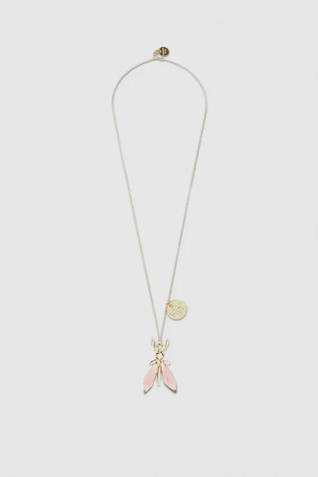 Patrizia Pepe Precious Fly Necklace With Stones Pink Fresh Rose Accessories