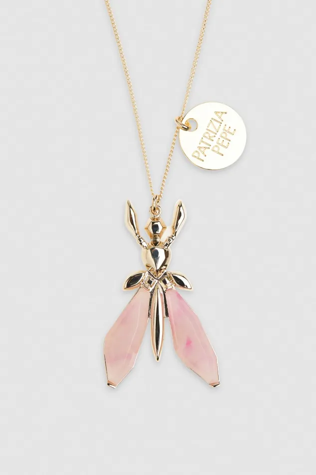 Patrizia Pepe Precious Fly Necklace With Stones Pink Fresh Rose Accessories