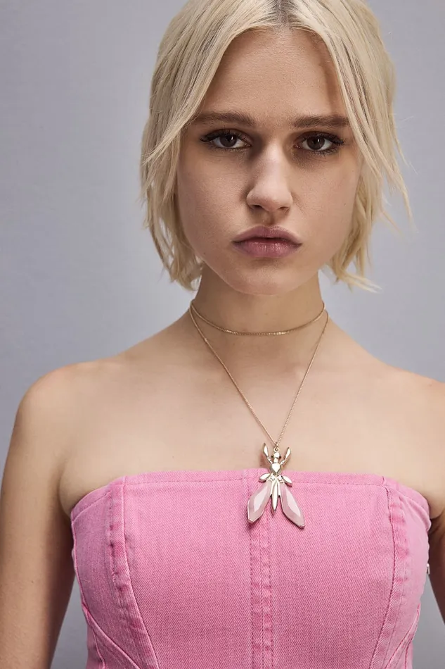 Patrizia Pepe Precious Fly Necklace With Stones Pink Fresh Rose Accessories