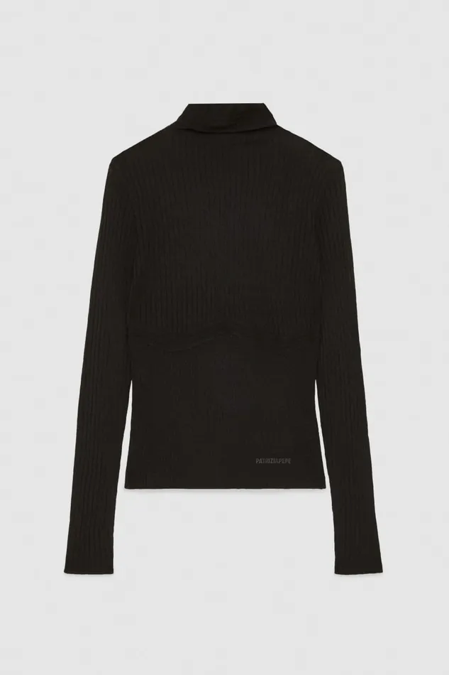 Patrizia Pepe Pure Wool Turtleneck Sweater Black Nero Apparel Sweaters