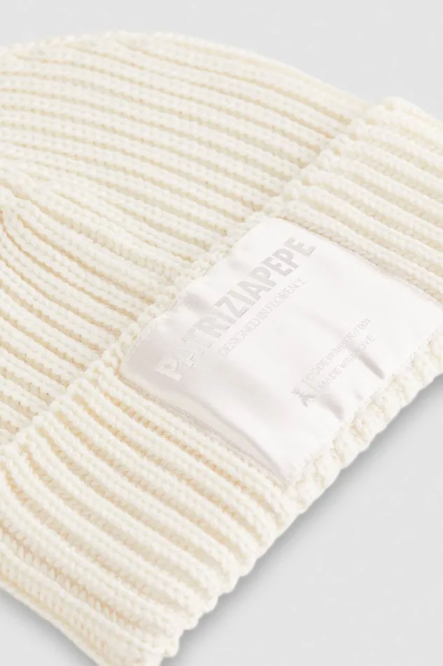 Patrizia Pepe Ribbed Fabric Hat Beige Off White Accessories