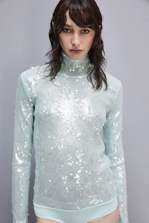 Patrizia Pepe Sequined Body Shirt Green Jade Green Apparel Tops