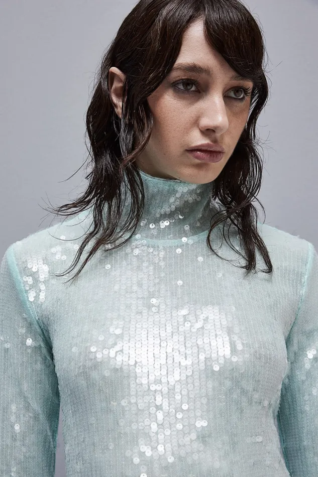 Patrizia Pepe Sequined Body Shirt Green Jade Green Apparel Tops