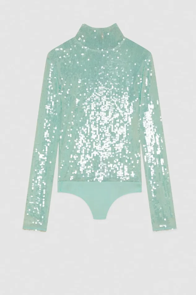 Patrizia Pepe Sequined Body Shirt Green Jade Green Apparel Tops